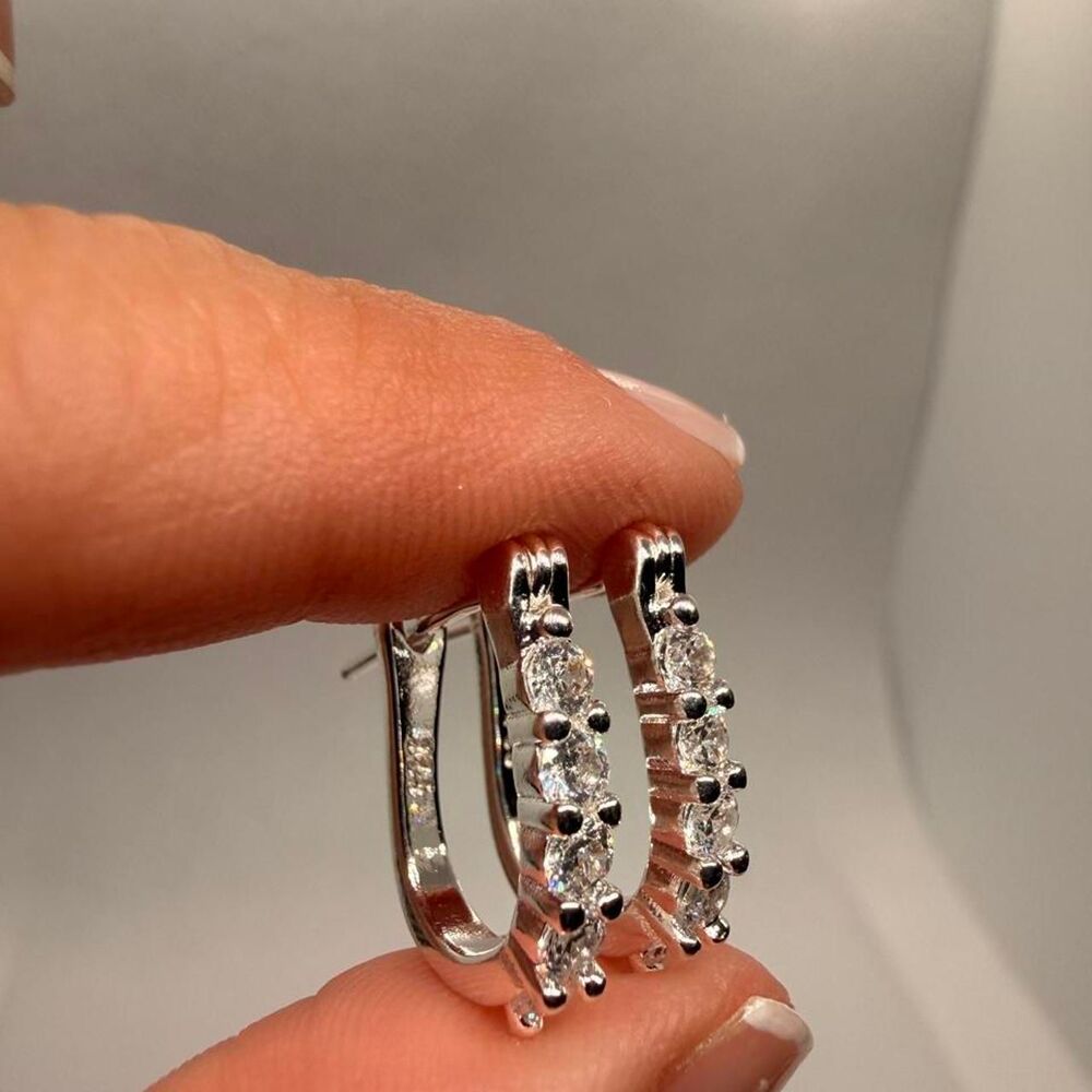 925 Sterling Silver Cubic Zirconia Huggie Hoop Earrings